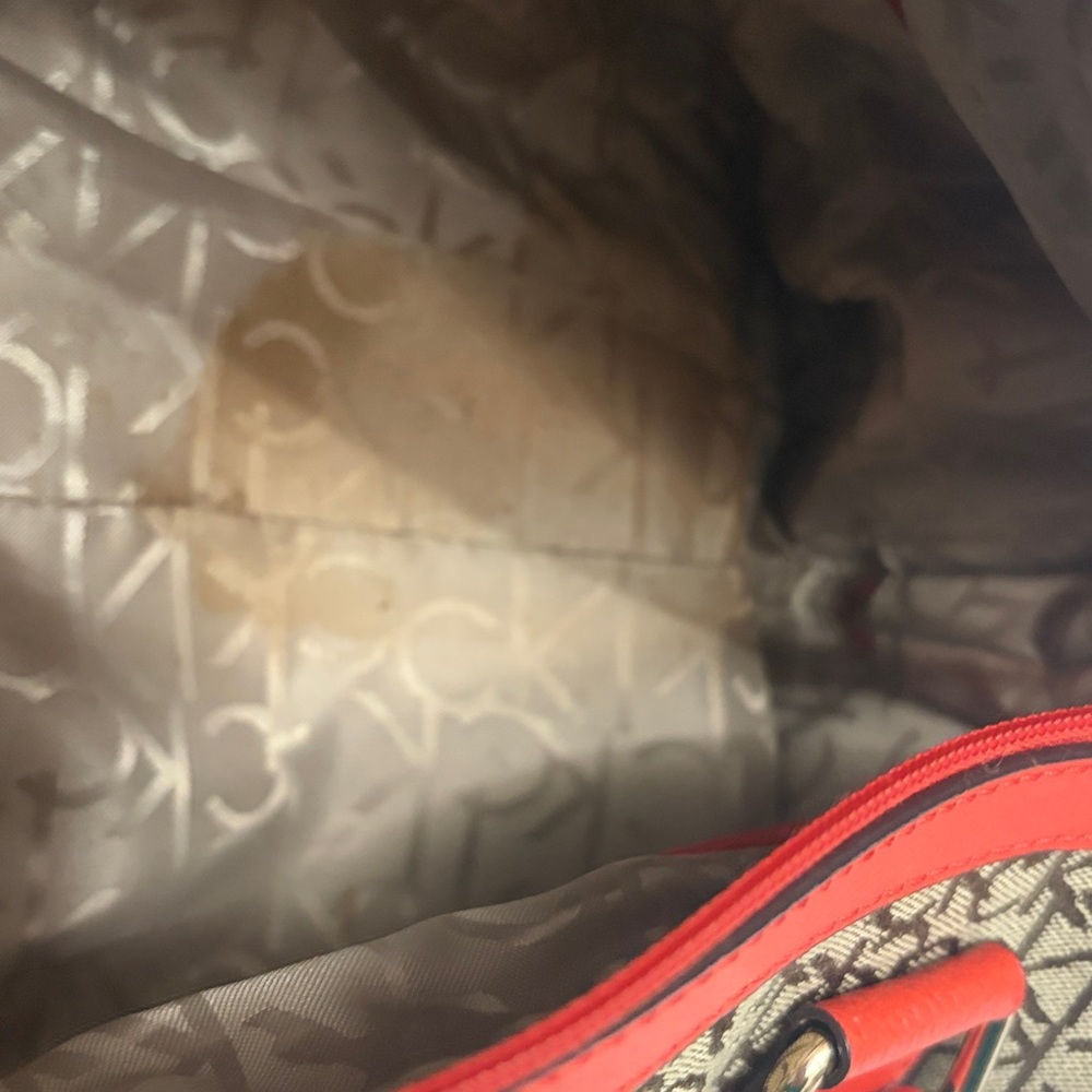 Calvin Klein Tan Monogram Bag with Red Trim - Picture 9 of 13